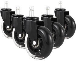 Dailygoods- Stoelwielen 10mm x 22mm - 5 Stuks - Rubber Wielen - Geschikt voor Harde Vloeren - Schokbestendig - Totale Belastbaarheid 300 kg - Stoelrollen
