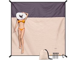 Dailygoods - Stranddeken, zandvrij, super groot, 220 x 200 cm, picknickdeken, waterdicht, licht, zacht, comfortabel, duurzaam materiaal, brede strepen, strandmat, champagnegoud