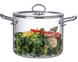 Dailygoods- Sudderpan 4,5L - Hittebestendig Borosilicaatglas - Roestvrijstalen Handgrepen - Glazen Deksel - Ventilatieopening - Geschikt voor Stralende Kookplaat - Kookpot