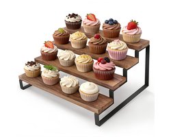 Dailygoods- Taartstandaard 4 lagen - Cupcake Standaard voor 16 cupcakes - Etagère voor Desserts - Serveertoren voor Bruiloft - Houten/ijzeren Constructie - Duurzaam en Stabiel - Cupcakestandaard