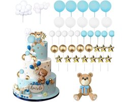 Dailygoods - Teddy Beer Taartdecoratie 38 Stuks voor Babyshowers en Verjaardagen