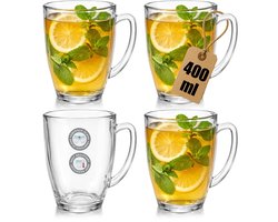 Dailygoods- Theeglas Hittebestendig - Set van 4 - 400 ml - Groot Drinkglas - Gehard Glas - Met Oor - Duurzaam en Robuust