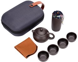 Dailygoods- Theepot Compleet met 4 Kopjes - Theeservies - Geschikt voor Reizen - Kantoorgebruik - Theeproeven - Van Paarse Klei
