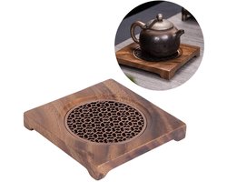 Dailygoods- Theepotmat Warmte-isolatie - Hittebestendig - Walnoot Hout - Lichtgewicht - 5.5x5.5 inch - Geschikt voor Keuken/Tafel - Onderzetter
