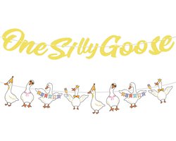 Dailygoods - Tinoaly One Silly Goose Banner, Boerderijdieren Thema Banner Ganzen Thema Feestartikelen Boerderijdieren Verjaardagsdecoratie voor 1e Verjaardagen Bijeenkomsten Babyshower Feesten