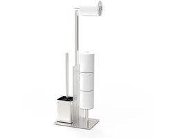 Dailygoods- Toiletpapierhouder Vrijstaand - Wc-borstel - Roestvrij Staal - Glazen Plank - Eenvoudig te Installeren - Modern Design - Wc-garnituur