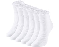 Dailygoods- Tuinset Wit - Enkelsokken - 6 Paar - Elastisch Materiaal - Ruches - Comfortabel Draaggevoel - Sokken