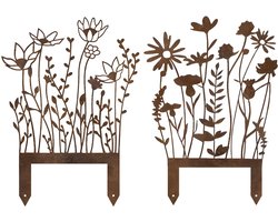 Dailygoods- Tuinsteker Roest - Tuindecoratie - Bloemensteker - Buitendecoratie - Weerbestendig - Vintage Bloemendesign - Tuinornament