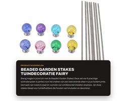 Dailygoods- Tuinsteker Roestvrij Staal - Tuinsteker met Kristallen Top - Tuinsteker Set van 8 - Tuinkralenpalen - Buitendecoratie - Hengellengte 30 cm - Tuinaccessoires