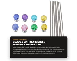 Dailygoods- Tuinsteker Roestvrij Staal - Tuinsteker met Kristallen Top - Tuinsteker Set van 8 - Tuinkralenpalen - Buitendecoratie - Hengellengte 30 cm - Tuinaccessoires