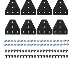 Dailygoods- Verbindingsplaten set - 8 stuks hoekplaten - 40 stuks M8 moeren - 40 stuks M8 x 8 mm inbusschroeven - Aluminiumlegering - Voor 3D-printer en meubels