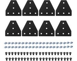 Dailygoods- Verbindingsplaten set - 8 stuks hoekplaten - 40 stuks M8 moeren - 40 stuks M8 x 8 mm inbusschroeven - Aluminiumlegering - Voor 3D-printer en meubels