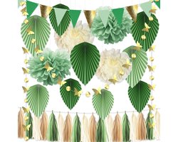 Dailygoods- Versieringen Groen - Feestdecoratie - Babyshower - Bruiloftsdecoraties - Tuinfeestdecoraties - Tissue Pom Poms/Triangle Banner