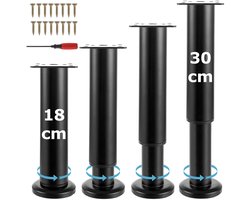 Dailygoods - Verstelbare Meubelpoten - Hoogte Verstelbaar - Zwart - Meubelpoten voor Kast en Bed - Ideaal voor Diverse Meubels