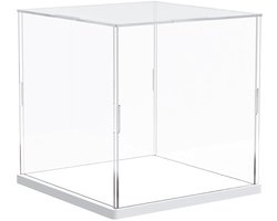 Dailygoods- Vitrine met witte sokkel - Acryl vitrine - 15 x 15 x 15 cm - Stofdicht - Bescherming voor actiefiguren - Eenvoudige montage - Displaycase