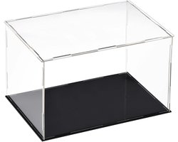 Dailygoods- Vitrinekast Transparant 25 x 15 x 15 cm - Organizer - Standaard - Stofdichte Bescherming - Zwarte Basis - Showcase voor Actiefiguren - Displaycase