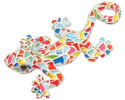 Dailygoods- Wanddecoratie Gekko 14 Cm - Tuinsculptuur - Wanddecoratie Buiten - Wanddecoratie Tuin - Duurzaam Kunsthars - Heldere Kleuren - Tuindecoratie