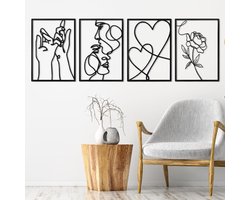 Dailygoods- Wanddecoratie Metalen Afbeeldingen - Wanddecoratie Woonkamer - Wanddecoratie Slaapkamer - Boho Decoratie - Esthetisch - 4 Stuks - Muurdecoratie
