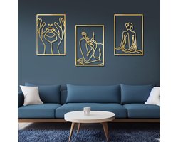 Dailygoods- Wandsculpturen 3-delig - Wanddecoratie Metaal - Minimalistisch - Abstracte Muurkunst - Decoratie Huis/Kantoor - Afmetingen 40x27x0,8 cm - Muurdecoratie