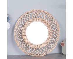 Dailygoods- Wandspiegel Decoratief - Ronde Wandspiegel - Rotan Spiegel - Houten Frame - 40 cm - Stijlvolle Wanddecoratie - Decoratiespiegel