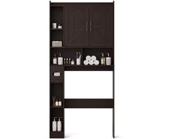Dailygoods- Wasmachinekast Modern Design - Opbergkast met Deuren - Verstelbare Planken - Multifunctioneel - 6 Open Vakken - Veiligheidswaarschuwing
