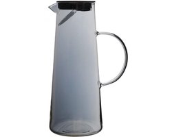 Dailygoods- Waterkaraf 1,8L - Glazen Waterkan met Deksel - Druppelvrij Schenken - Ergonomisch Handvat - 28cm Hoog - Moderne Grijze Tint