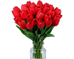 Dailygoods - Wekuw 15 stuks realistische kunsttulpen voor boeketten van latex, tulpen om te knutselen, bruidsboeket, hotel, feest, kantoor, woondecoratie (rood)