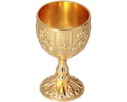 Dailygoods- Wijnkelk Set 2 Stuks - Gouden Pompoen Reliëf - Kleine Beker - Metaal - 30 ml - Compact en Draagbaar