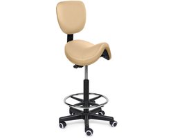 Dailygoods- Zadelkruk Ergonomisch - Rugleuning - Luxe Koud-Schuim Vulling - Draagkracht tot 175 kg - Op Wielen - Extra Dikke Zitting 5 cm - Kruk