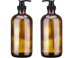 Dailygoods- Zeepdispenser 500 ml - Bruine Glazen Zeepdispenser - Drukpomp - Duurzaam - Herbruikbaar - Voorkomt Vloeistofverlies - Dispenser