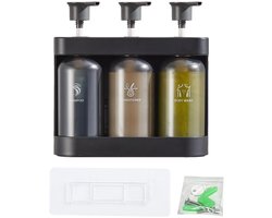 Dailygoods- Zeepdispenser Wandmontage - Douchezeepdispenser 3 Kamers - 380 ml Flessen - ABS Materiaal - Geen Boor Beugel - Eenvoudig Bijvullen - Badkamerdispenser