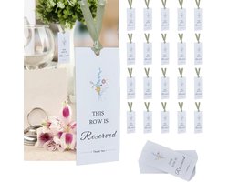 Dailygoods- Zitlabels 20 Stuks - Gereserveerde Stoel Tags - Bruiloft/Evenementen - Opknoping met Lint - Wit Papier - Afmetingen 6 x 14 cm - Stoelreserveringskaart