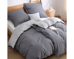 Dailygoody - Beddengoed 135 x 200 cm - Katoen - 4-delige set antracietgrijs - Omkeerbaar dekbedovertrek - Zacht en ademend - Geschikt voor alle seizoe
