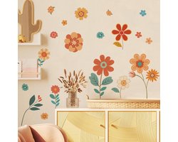 Dailygoody - Boho Retro Floral Wall Stickers - Vintage Bloemen - Makkelijk aan te brengen - Kleurvol - Hippie Wanddecoratie - Geschikt voor Kinderen e