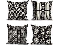 Dailygoody - Boho Sierkussen Set - Geometrisch Patroon - 40 x 40 cm - Zwart en Wit - Wasbaar Polyester - Geschikt voor Woonkamer en Slaapkamer