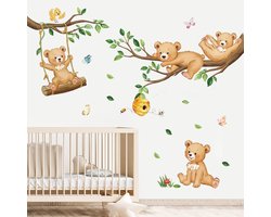 Dailygoody - Bosbeer Muurstickers - Jungle Dieren - Wanddecoratie voor Kinderkamer - Muurstickers - Babykamer - Dierlijke Beers op Boomtak