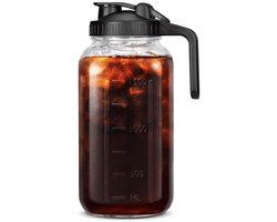 Dailygoody - Cold Brew Koffiezetapparaat - Ijskoffie - Dikke Glazen Kan - 2000ml - Roestvrijstalen Filter - Ideaal voor Thuisgebruik - Zwart