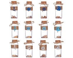 Dailygoody - Decoratieve Wensfles - Glazen Bericht Flessen - Bruiloft Gunsten - Meerkleurig - Schelp Decoratie - Perfect voor Feesten - 12 Stuks