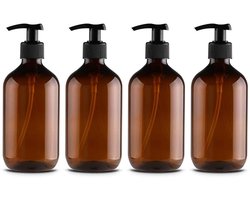 Dailygoody - Dispensers - Navulbare pompflessen - 4 stuks - Bruin - Voor zeep lotion en shampoo - Ideaal voor keuken en badkamer