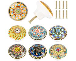 Dailygoody - Keramische Meubelknoppen - Boheemse stijl - Elegante decoratie - 39 mm - Ronde deurknoppen - Geschikt voor kasten en laden - Set van 8