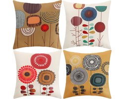 Dailygoody - Kussenhoezen - Fluwelen Kussenslopen - Decoratieve Kussens - Bloemen-Linnen - 4 Pack - Geschikt voor Bank, Woonkamer, Auto
