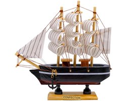 Dailygoody - Mediterraan zeilschip model - Houten zeilboot - Vintage decoratie - Rood en zwart - Perfect voor woonkamer en kantoor - 16 cm
