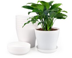 Dailygoody - OmGoods - Dailygoody - Kunststof Bloempotten - Set van 8 - Wit - 17 cm - Perfect voor Binnen- en Buitenplanten - Duurzaam en Lichtgewicht