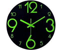 Dailygoody - OmGoods - Dailygoody - Lichtgevende wandklok - Stille klok - Houten design - Grote cijfers - Nachtlampje - Geschikt voor keuken en slaapkamer