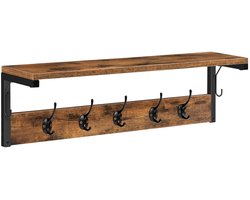 Dailygoody - OmGoods - Dailygoody - Wandkapstok - Wandhaak met Plank - Vintage Bruin-Zwart - Ruimtebesparend - Voor Hal en Woonkamer - 7 Haken
