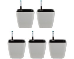 Dailygoody - OmGoods - Dailygoody - Zelfbewaterende bloempot - 5 stuks - 14 cm - Wit - Perfect voor binnen en buiten - Ideaal voor plantenliefhebbers