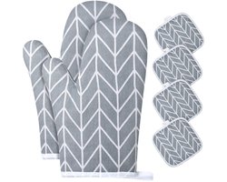 Dailygoody - Ovenwanten - Katoenen pannenlappen - Hittebestendig en antislip - Grijs - Barbecuehandschoenen - 6-delige set - Geschikt voor koken en gr