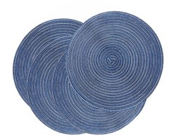 Dailygoody - Ronde Placemats - Katoen Geweven - Hittebestendig en Antislip - Blauw - Wasbare Tafelmatten - Geschikt voor Eettafel en Feesten