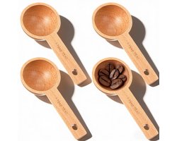 Dailygoody - Set van 4 Houten Koffieschepjes - Beukenhout - 15 ml - Keukenaccessoires voor Koffie en Specerijen