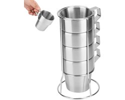 Dailygoody - Stapelbare espressokopjes - Dubbelwandige koffiekopjes - Handig op te bergen - Roestvrij staal - Set van 4 kopjes - Voor thuiscafé -